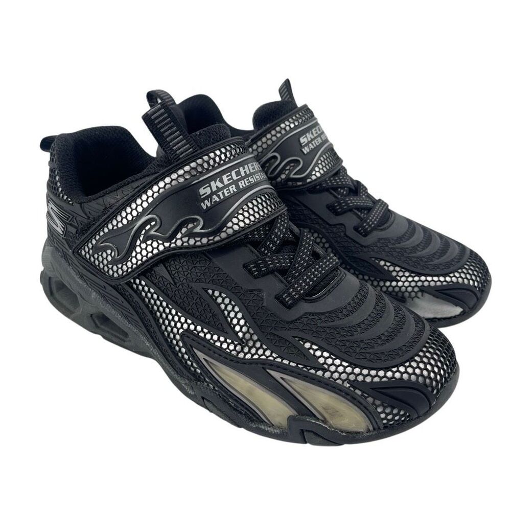 Skechers S-Lights Water Repellent Boys Light-Up Sneakers Black Silver Size 3